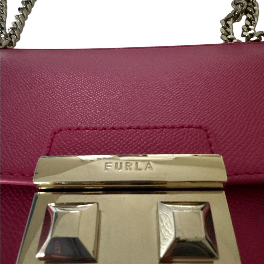 Furla Bella Pink Structured Shoulder Bag with Gold Hardware, back pocket. NWOT - Picture 3 of 10